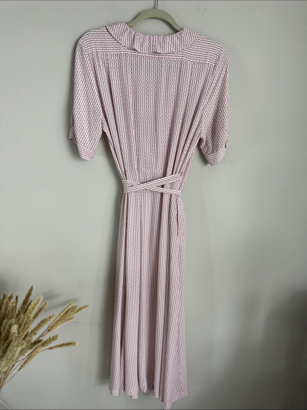 Ines de La Fressange x Uniqlo Pink Ruffle Wrap Midi Dress Rayon Size L - Picture 10 of 14